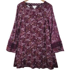 Doe & Rae Womens Burgundy Floral Dress with Crochet Detail Size Small